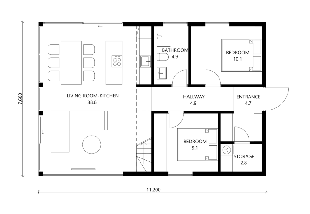 ODYL 85 VESTA floor plan for 2 bedroom house
