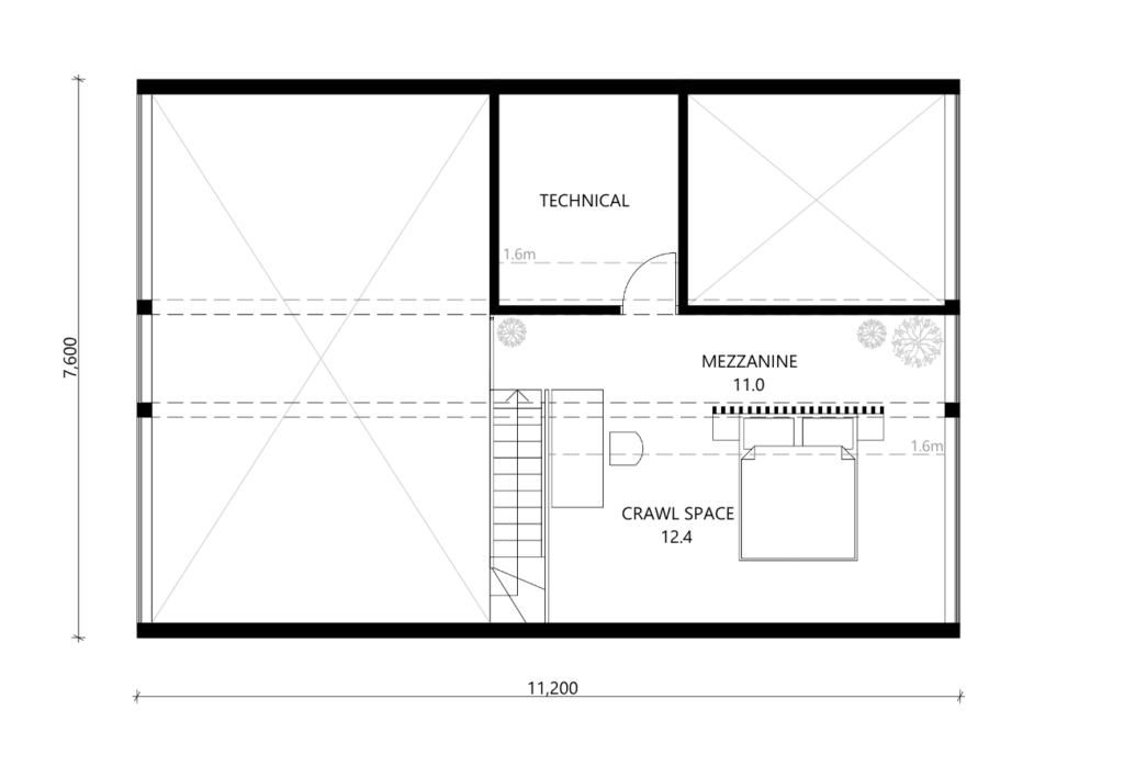 ODYL 85 VESTA floor plan with mezzanine and 2 bedrooms
